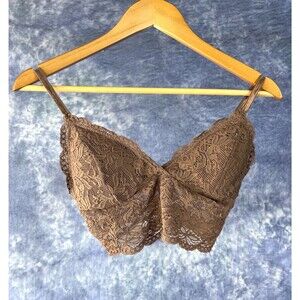 SWS Essentials Floral Lace Bralette Medium Tan Brown Scalloped Boho Festival